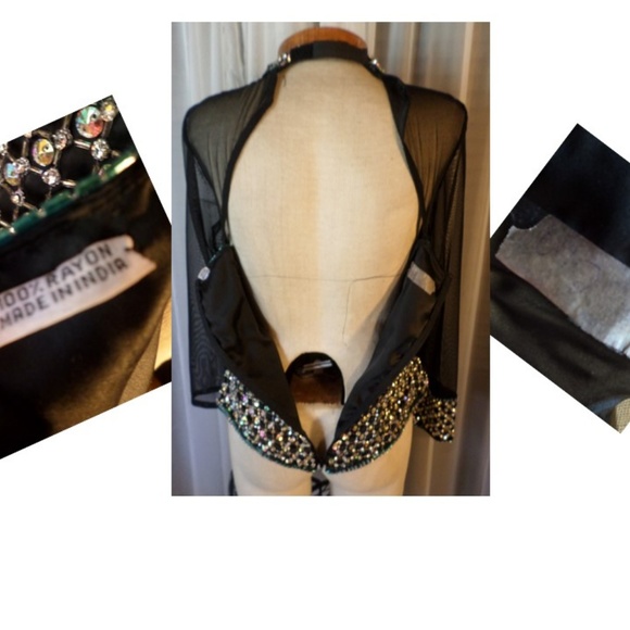 Lady Small Black Gold Sheer Rhinestone Sequin Top - Picture 8 of 8